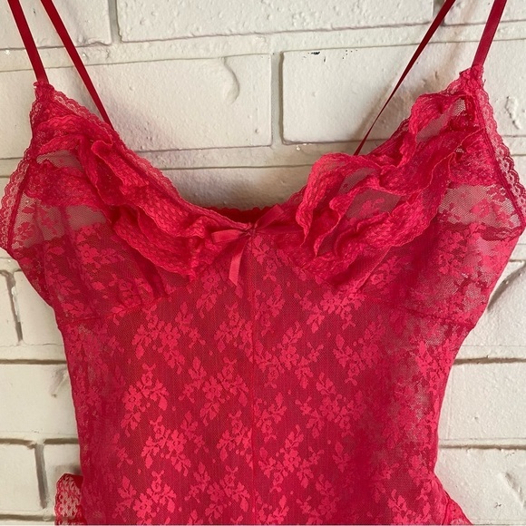 Vintage 80s Blush Lace Red Teddy Made In USA Size Small S Stretch Lingerie - Picture 2 of 7